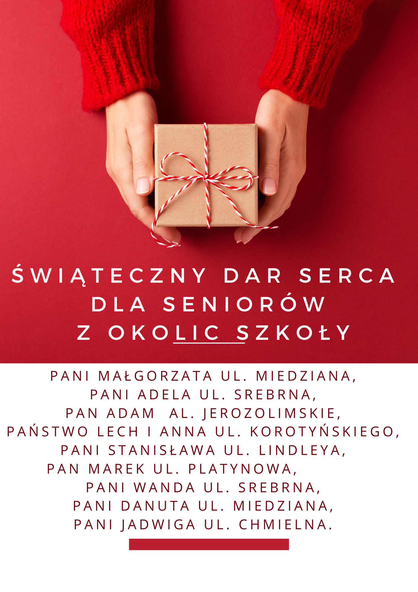 Read more about the article ŚWIĄTECZNY DAR SERCA DLA SENIORÓW Z OKOLIC SZKOŁY
