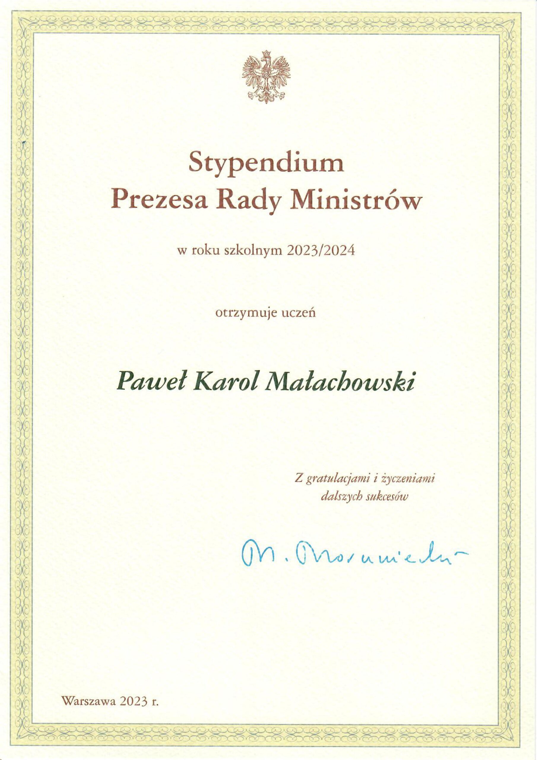 Read more about the article Stypendysta Prezesa Rady Ministrów