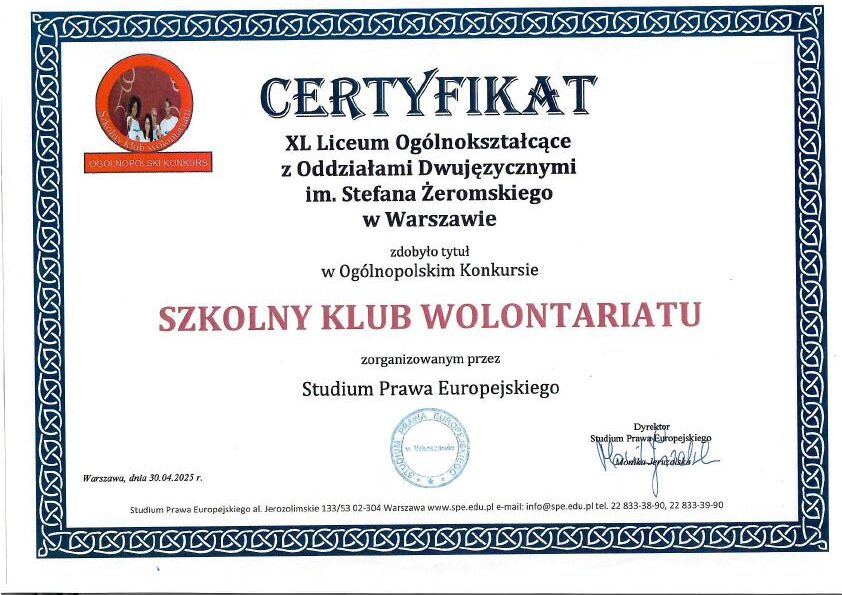 Read more about the article Ogólnopolski Konkurs Szkolny Klub Wolontariatu