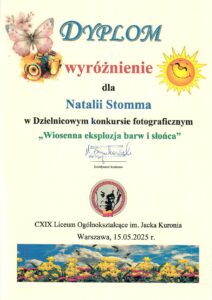 Read more about the article Wyróżnienie w Dzielnicowym Konkursie Fotograficznym „Wiosenna eksplozja barw i słońca”-Natalia Stomma