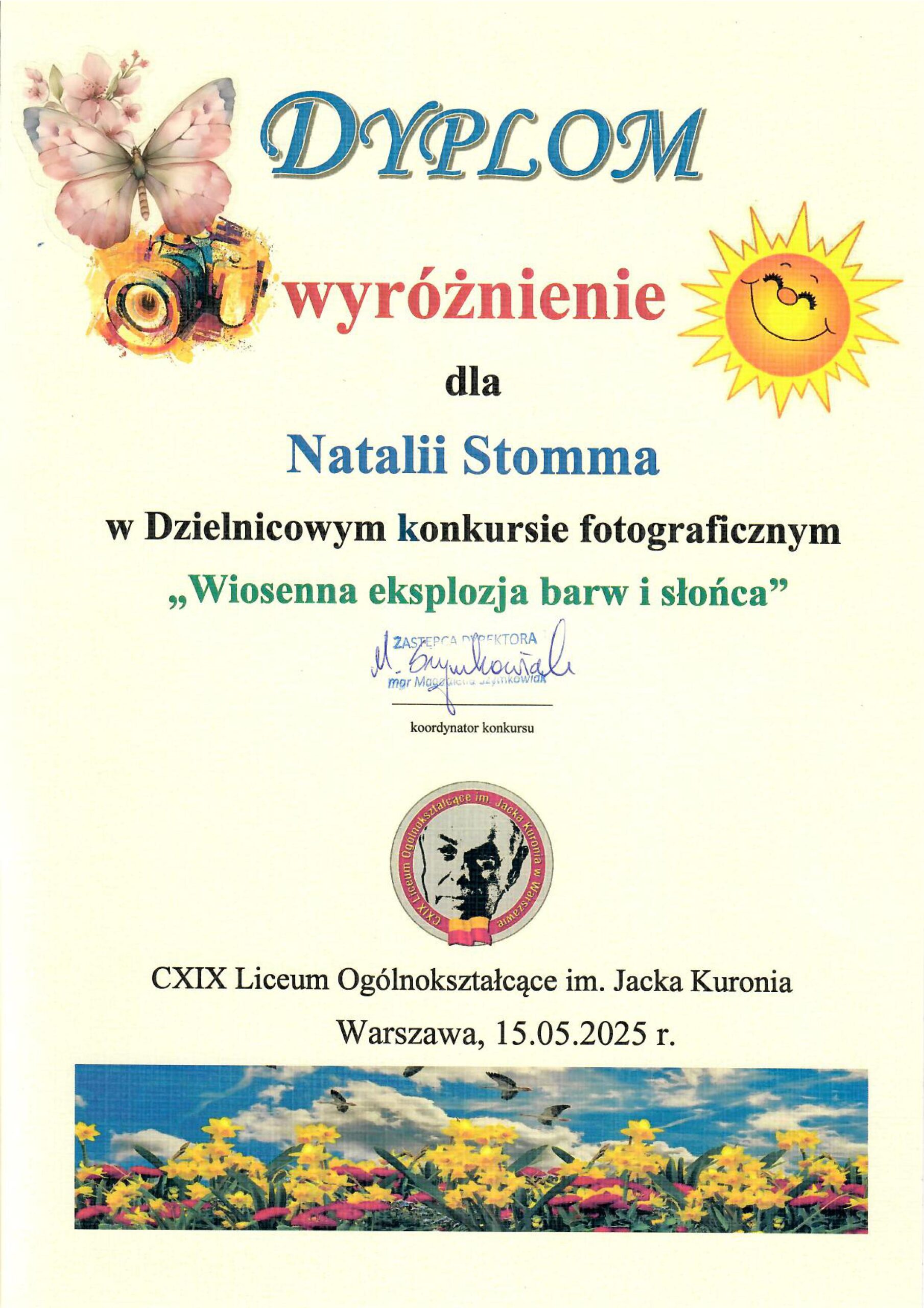 Read more about the article Wyróżnienie w Dzielnicowym Konkursie Fotograficznym „Wiosenna eksplozja barw i słońca”-Natalia Stomma